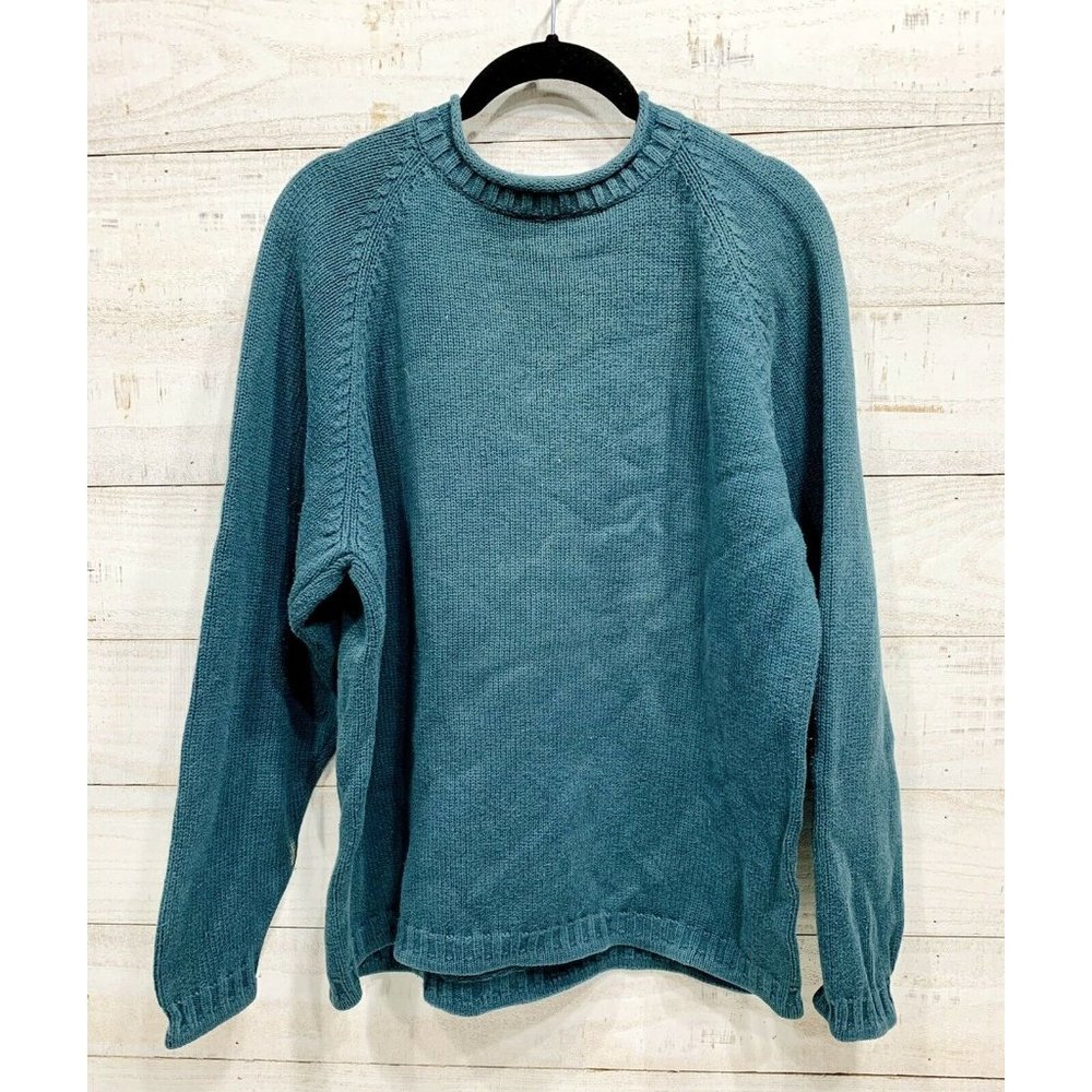 Eddie Bauer Sweater Vintage 100% Cotton Knit Green Unisex Pullover Medium